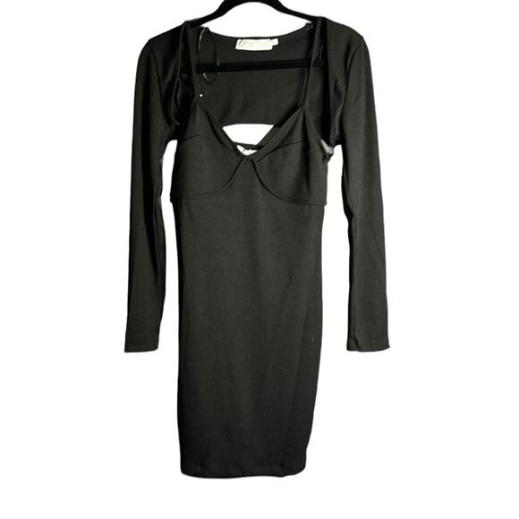 ASTR the Label Black Ribbed Tank Dress With Shrug & Sweetheart Neck Size Small - Picture 1 of 7